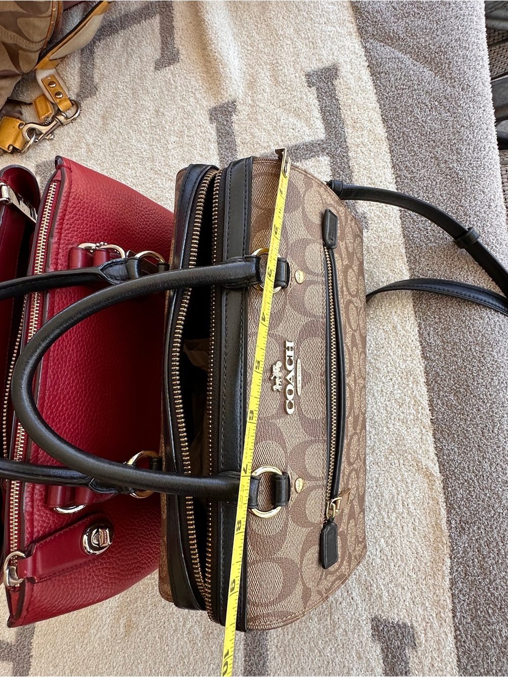 Coach Brown Signature Canvas Satchel with Black Leather Trim 2018 Coach Rowan - Picture 6 of 7